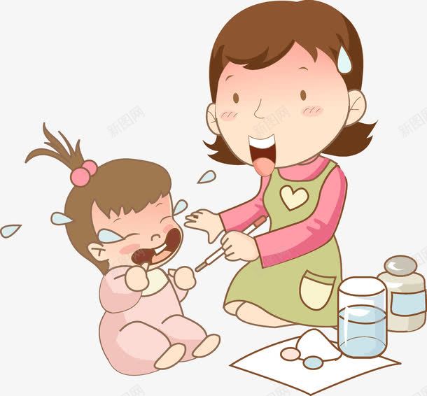 生病的孩子卡通图png免抠素材_新图网 https://ixintu.com 体温计 哭闹的 小孩 抓狂的 插图 母亲 药品