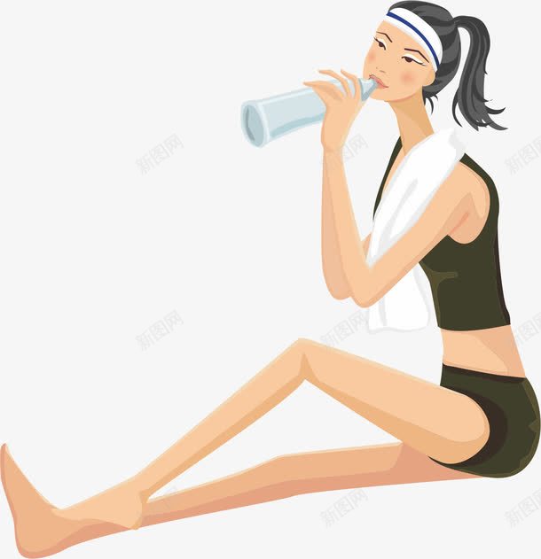 运动女性png免抠素材_新图网 https://ixintu.com 卡通 喝水 喝水的人 补充水分 运动
