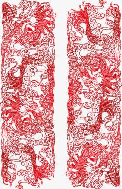 红色龙柱古代皇宫龙柱龙纹矢量图高清图片