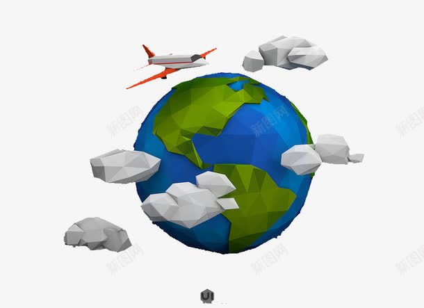 立体卡通地球png免抠素材_新图网 https://ixintu.com 3D c4d 三维 云朵 创意海报 卡通 卡通场景 合成 地球 立体 飞机