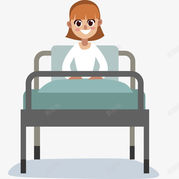 手绘卡通病人坐在病床上png免抠素材_新图网 https://ixintu.com 医院 小女孩 康复 恢复 治疗 治病 生病 病人