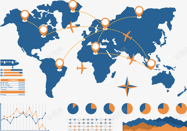 航线图标矢量图ai_新图网 https://ixintu.com 分析 地标 导航 橙色 矢量图 航线图 路线 飞行路线