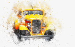 黄色水彩汽车手绘彩绘汽素材