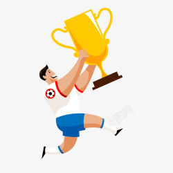足球冠军杯拿着奖杯的足球运动员高清图片