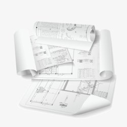 工程设计图纸白色纸卷工程图纸高清图片