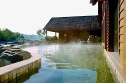 浴场实景日式露天温泉景色高清图片
