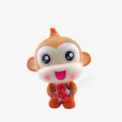 开心小猴子石膏彩绘手拿玫瑰花束的小猴子素高清图片