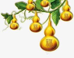 黄色福字背景金色葫芦高清图片