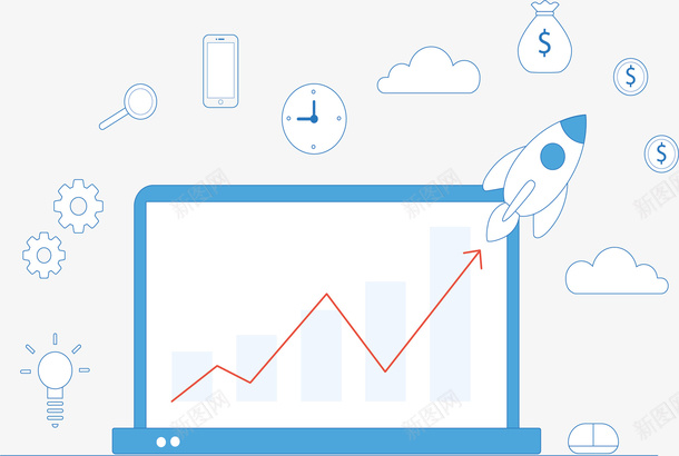 蓝色电脑增长的业绩矢量图ai免抠素材_新图网 https://ixintu.com 业绩 业绩增长 业绩提高 矢量png 笔记本电脑 蓝色电脑 矢量图