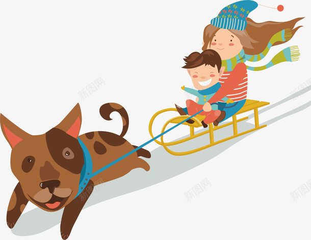 坐雪橇的母子png免抠素材_新图网 https://ixintu.com 创意 卡通 妈妈和儿子手绘 小狗 彩色 手绘 母子 母子情深 雪橇