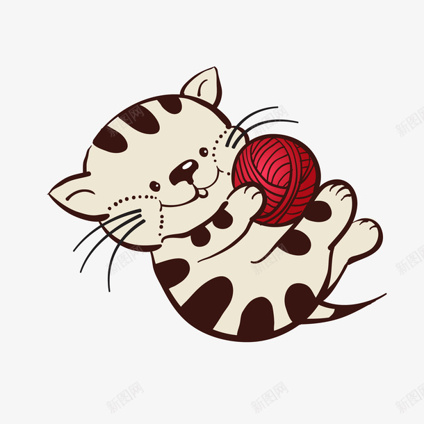 卡通玩线团的猫咪png免抠素材_新图网 https://ixintu.com 动物设计 卡通 手绘 毛线圈 猫咪