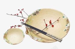 古风古韵的花碗筷与红梅素材
