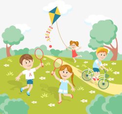 儿童专用自行车郊外玩耍的儿童矢量图高清图片