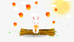 卡通手绘中秋节装饰玉兔吃月素材