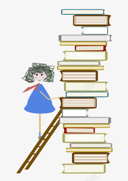 蓝色梯子小女孩用梯子攀爬知识的最高点P高清图片