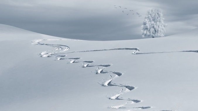 冬天雪景脚印背景