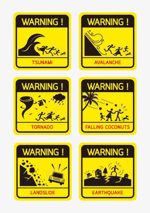 自然灾害图标png_新图网 https://ixintu.com EPS 公共标识 台风 安全警告 安全警示 泥石流 海啸 滑坡 自然灾害图标标识矢量素材 龙卷风