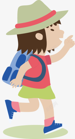 戴帽子的儿童手绘上学路上戴帽子的小女孩矢量图高清图片