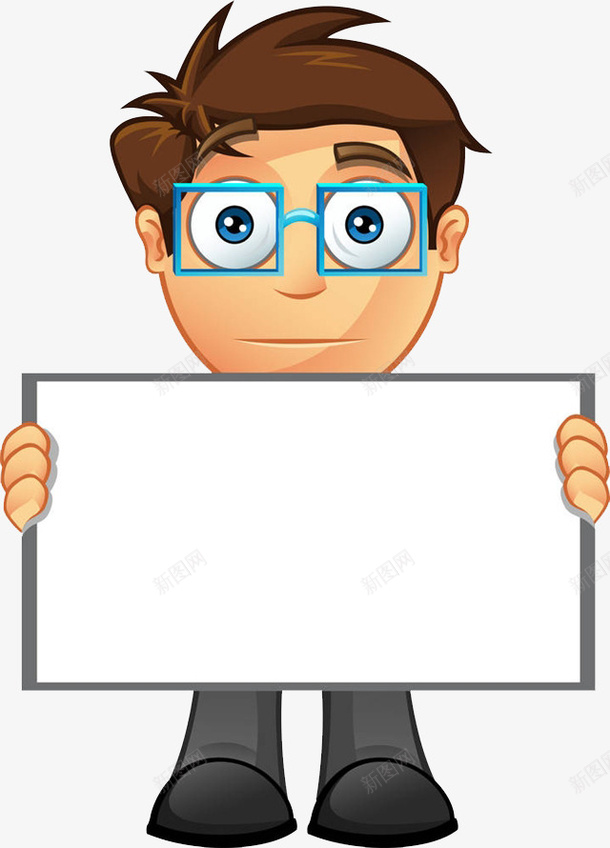 卡通手绘商务人士拿着白板的png免抠素材_新图网 https://ixintu.com 举着白板 卡通手绘 商务 戴眼镜 男人 职场 职场男