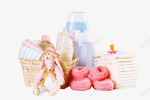 婴儿护理png免抠素材_新图网 https://ixintu.com 塑料杯 棉线编制谢 纸尿裤