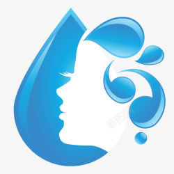 数字AI格式蓝色水滴女人侧脸轮廓高清图片