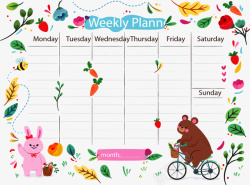 兔子计划表可爱小熊兔子一周计划矢量图高清图片