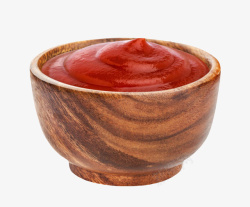 棕色容器怎么番茄酱的木制碗实物素材