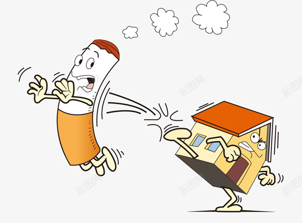 手绘卡通图案吸烟的危害png免抠素材_新图网 https://ixintu.com 卡通漫画 可爱房子 可爱香烟 吸烟有害健康 烟