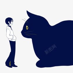 大黑猫与男孩素材