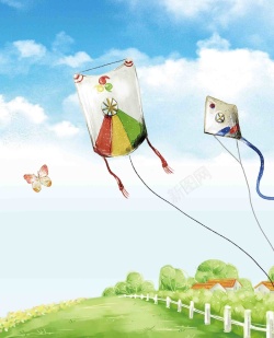 风筝节模板春天放风筝海报背景模板高清图片