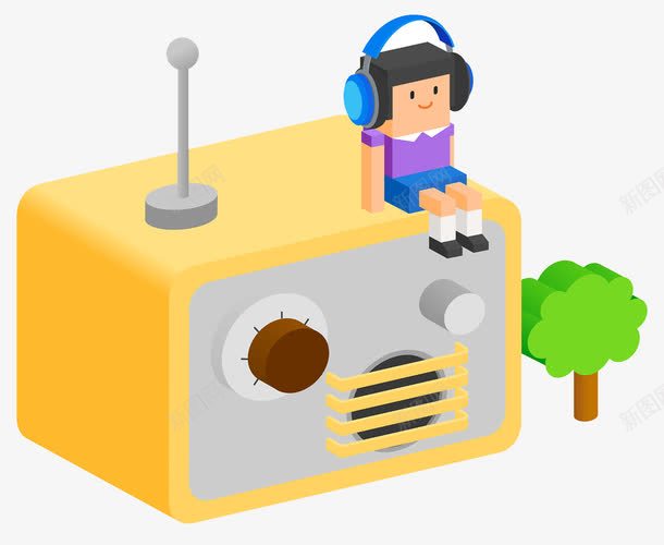 收音机UI插画png免抠素材_新图网 https://ixintu.com UI设计 戴耳机的人 插画 收音机