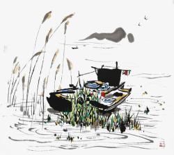 芦苇风景图片停泊的小船高清图片