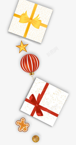 红色吊球卡通白色礼盒与吊球高清图片