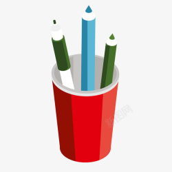 矢量笔筒学习用品25d生活场景红色笔筒高清图片
