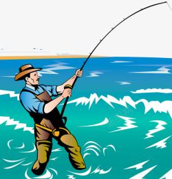 渔夫和鱼海边中年渔民高清图片
