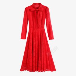 蕾丝裙实物红色蝶结蕾丝长裙高清图片