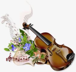 鲜花衬托小提琴素材