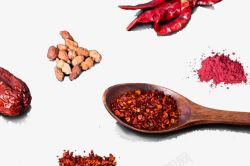 木勺与调味作料红色辣椒调味元素高清图片