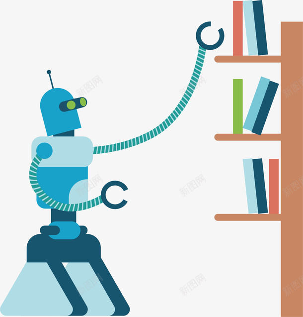 整理书架的机器人矢量图ai免抠素材_新图网 https://ixintu.com 人工智能 人类助手 助手机器人 整理书架 机器人 矢量png 矢量图