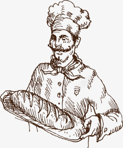 手绘的面包师素描面包师和面包矢量图高清图片
