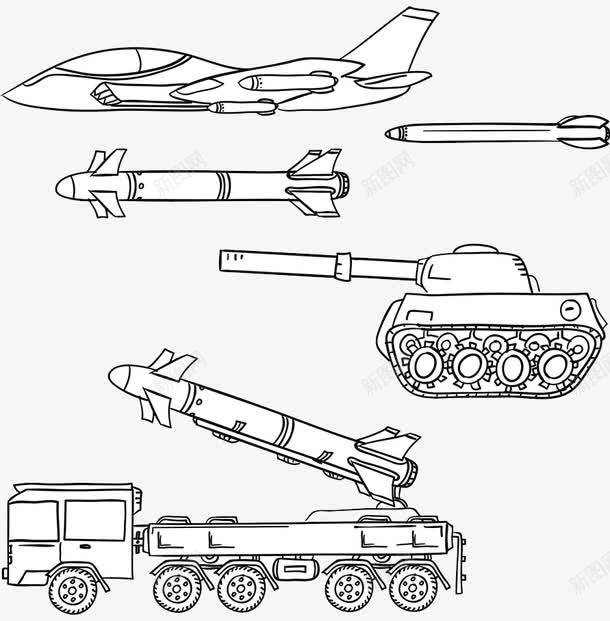 军事武器线稿png免抠素材_新图网 https://ixintu.com 军事武器 坦克 导弹 战斗机 武器库 武装 空军 防空 陆军