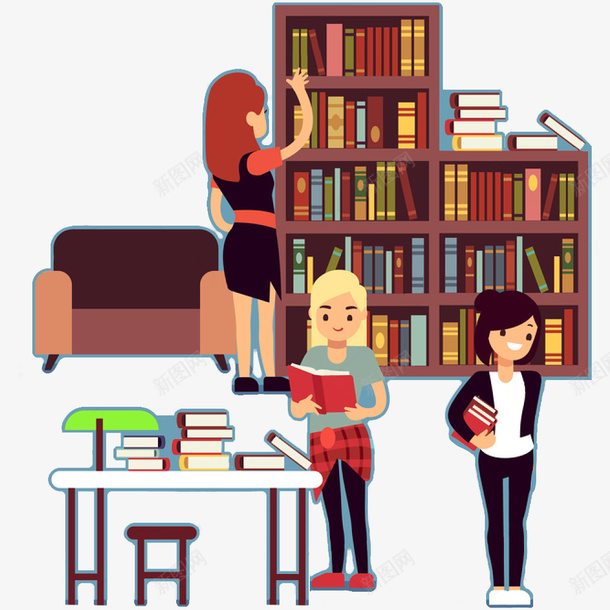 卡通在图书馆学习的女孩png免抠素材_新图网 https://ixintu.com 书堆 书本 书籍 台灯 图书室 图书馆 图书馆卡通 女孩 学习 知识 金发