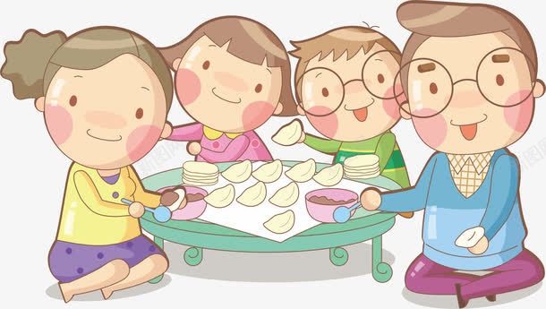 吃饺子的一家人png免抠素材_新图网 https://ixintu.com 包饺子 卡通人物 吃东西的人 幸福 温馨