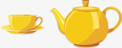 黄色茶壶手绘茶具矢量图高清图片