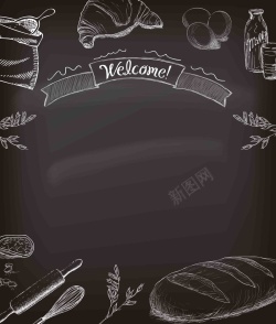 美食手绘菜单菜谱烘焙面包蛋糕法棍海报背景海报