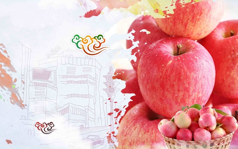 绿色食品水果苹果红富士促psd设计背景_新图网 https://ixintu.com 促销 宣传 推广 水果 活动 红富士 绿色 苹果 食品