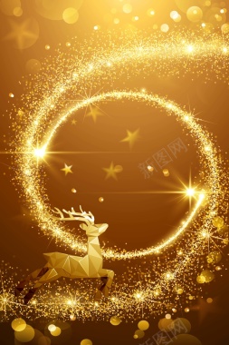 唯美梦幻圣诞新年金色驯鹿海报背景