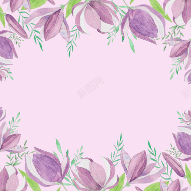 紫色水彩花朵花边花框主图背景矢量图背景