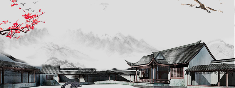 中国风建筑古典徽派灰色banner背景