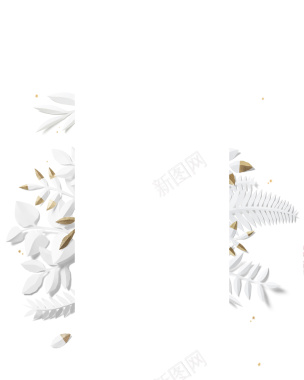 白色手绘树叶简约边框平面广告背景